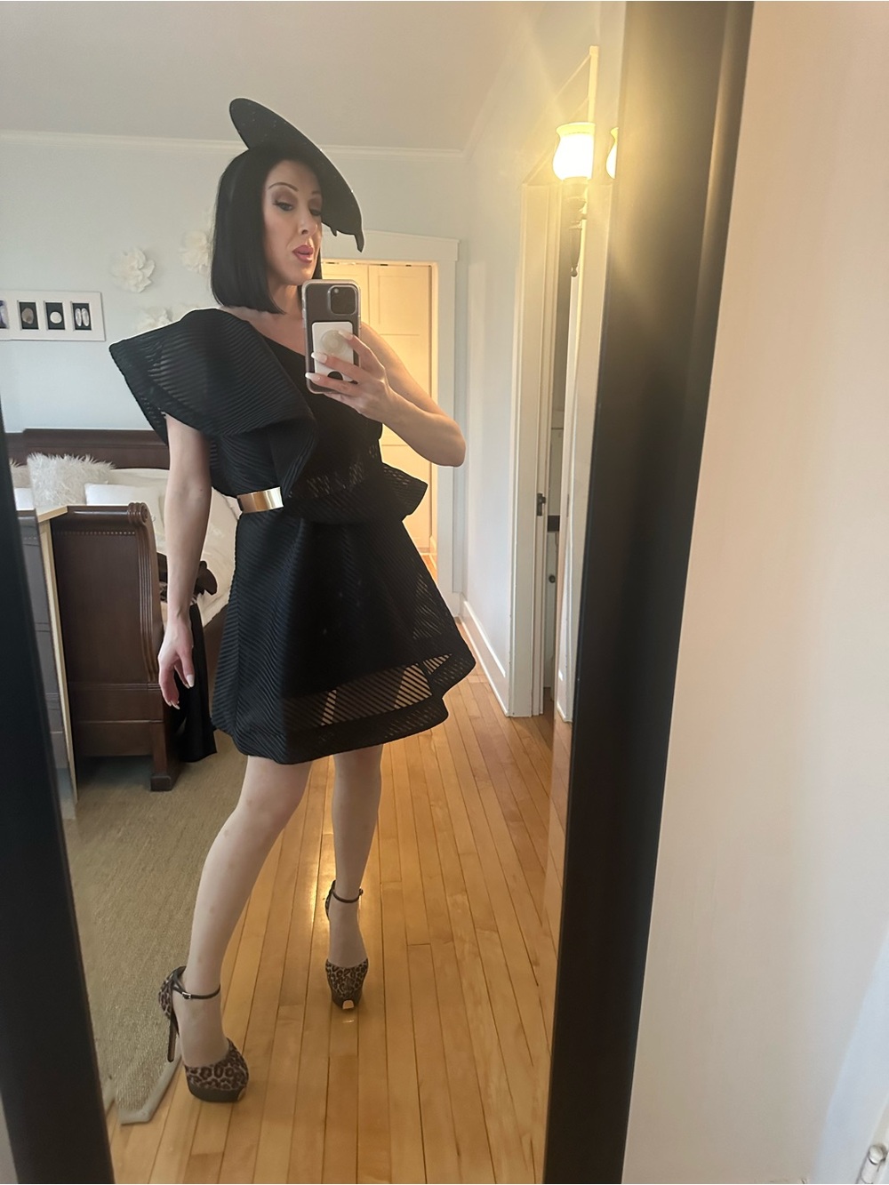Halston Heritage Black One-Shoulder Ruffle Dress